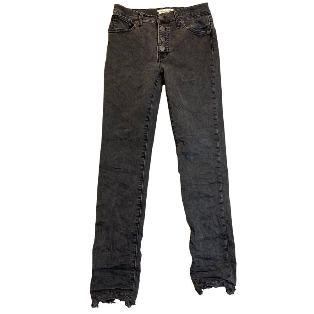 Madewell Womens 9" Mid-Rise Skinny Jeans Size 2 Black Denim Frayed Hem Ankle